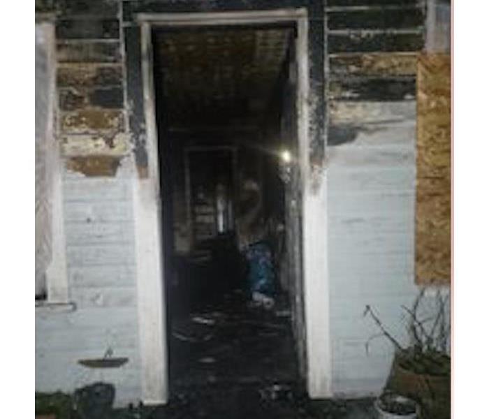 Fire damaged entry way.
