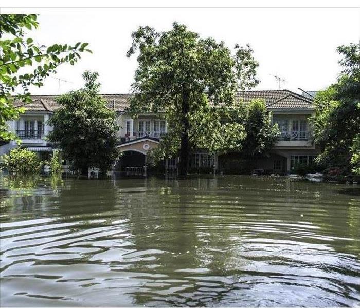 Heavy flooding in a neighborhood,  flooded area